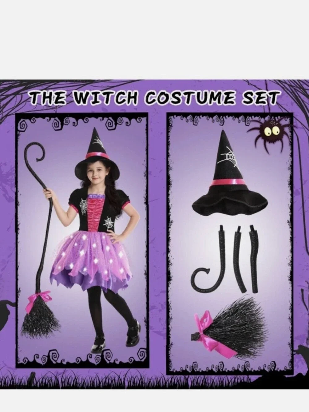Light-Up Witch Dress,Purple Halloween Costume,include Hat & Broom Size Small